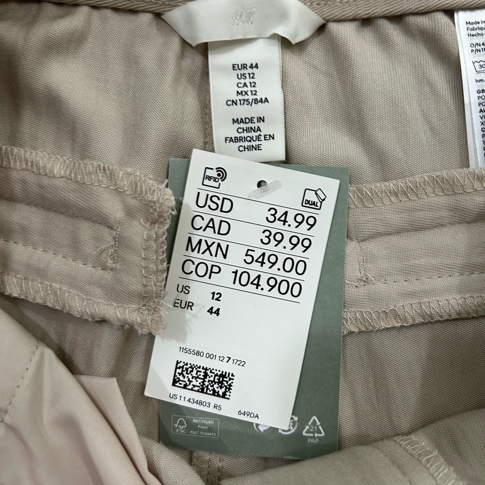 HM Beige Wide Leg High Waist Dress Pants Trousers Size 12 NWT 1155580‎ - Picture 3 of 4